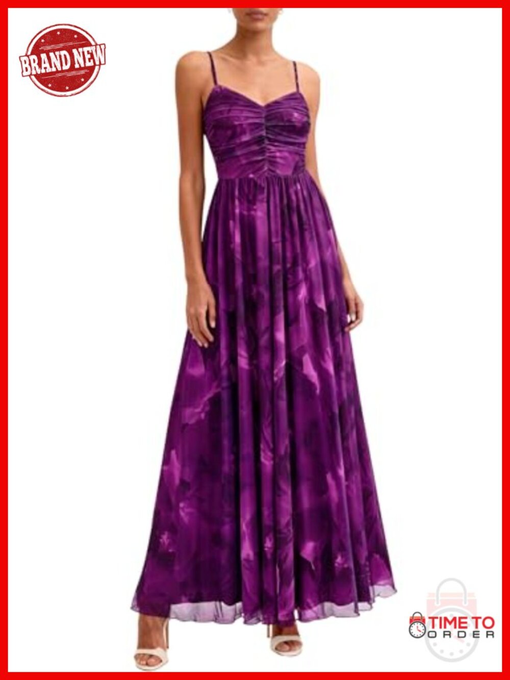 Women's Floral Maxi Dress V-Neck Spaghetti Strap Mesh Boho Summer